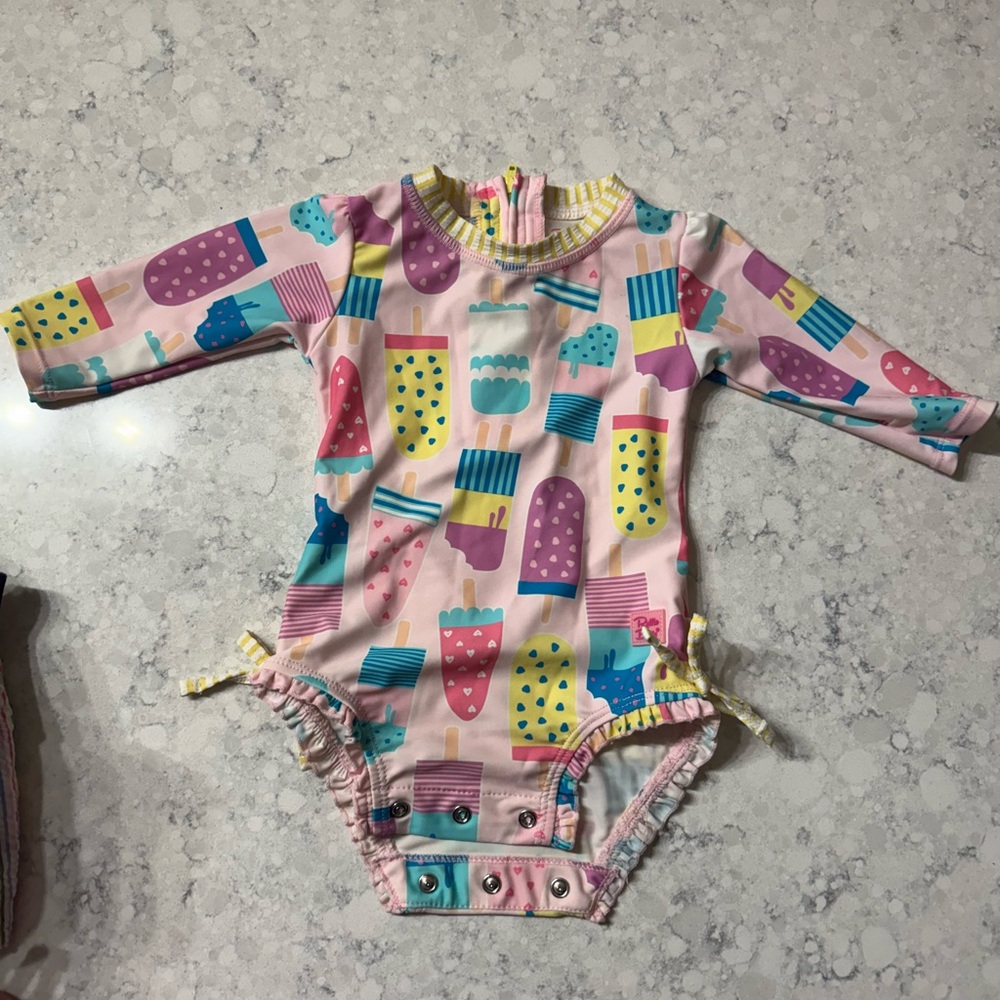 Ruffle Butts Pink Ice Cream Print Swimsuit One Piece 3-6 months